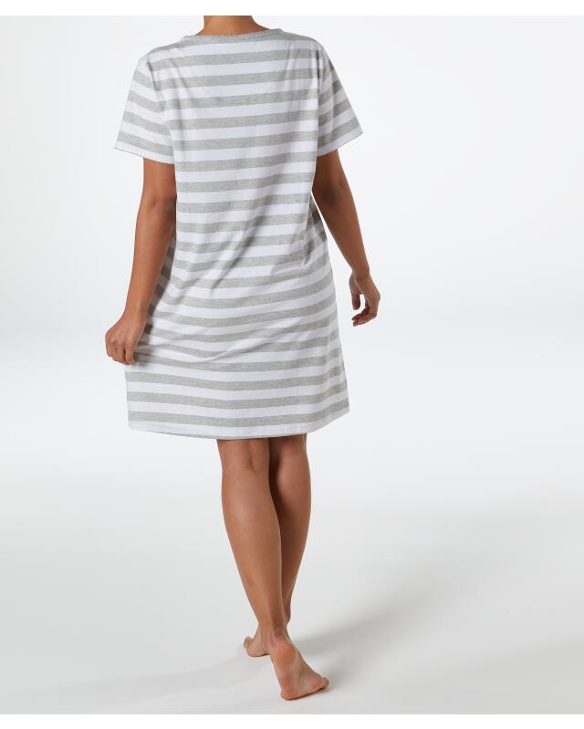 Nightshirt with lettering for women, grey striped (KiK Bigshirt mit Schriftzug (grau gestreift)) — KiK, authentic German product in Morocco