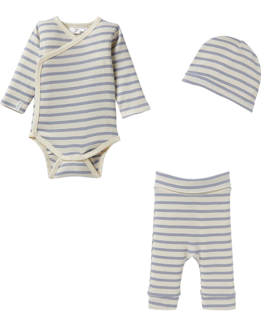 Newborn Mütze + Wickelbody + Hose hellblau