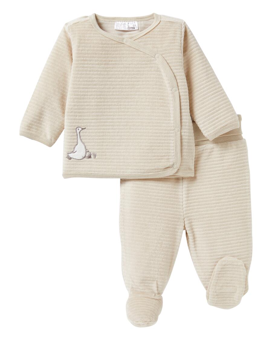 Newborn Wickelshirt + Hose aus Velours Beige