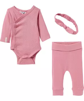 Baby hoofdband + wikkelromper + broekje