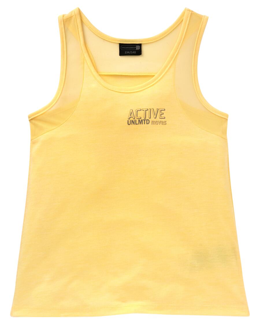 Sporttop met belettering lichtgeel