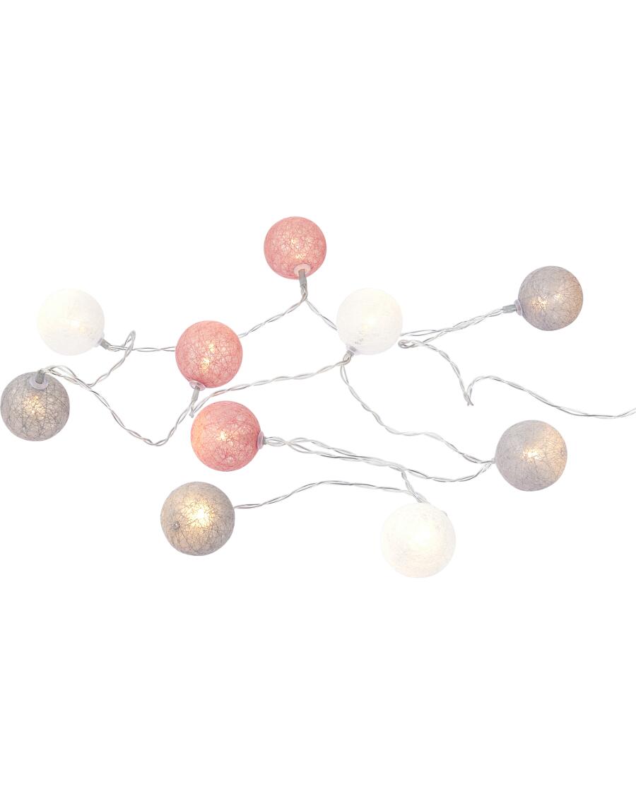 LED-Lichterkette mit Baumwollkugeln rosa
