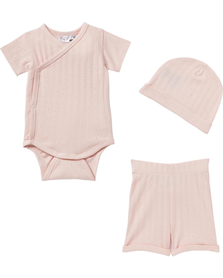 Newborn Mütze + Wickelbody + Shorts rosa