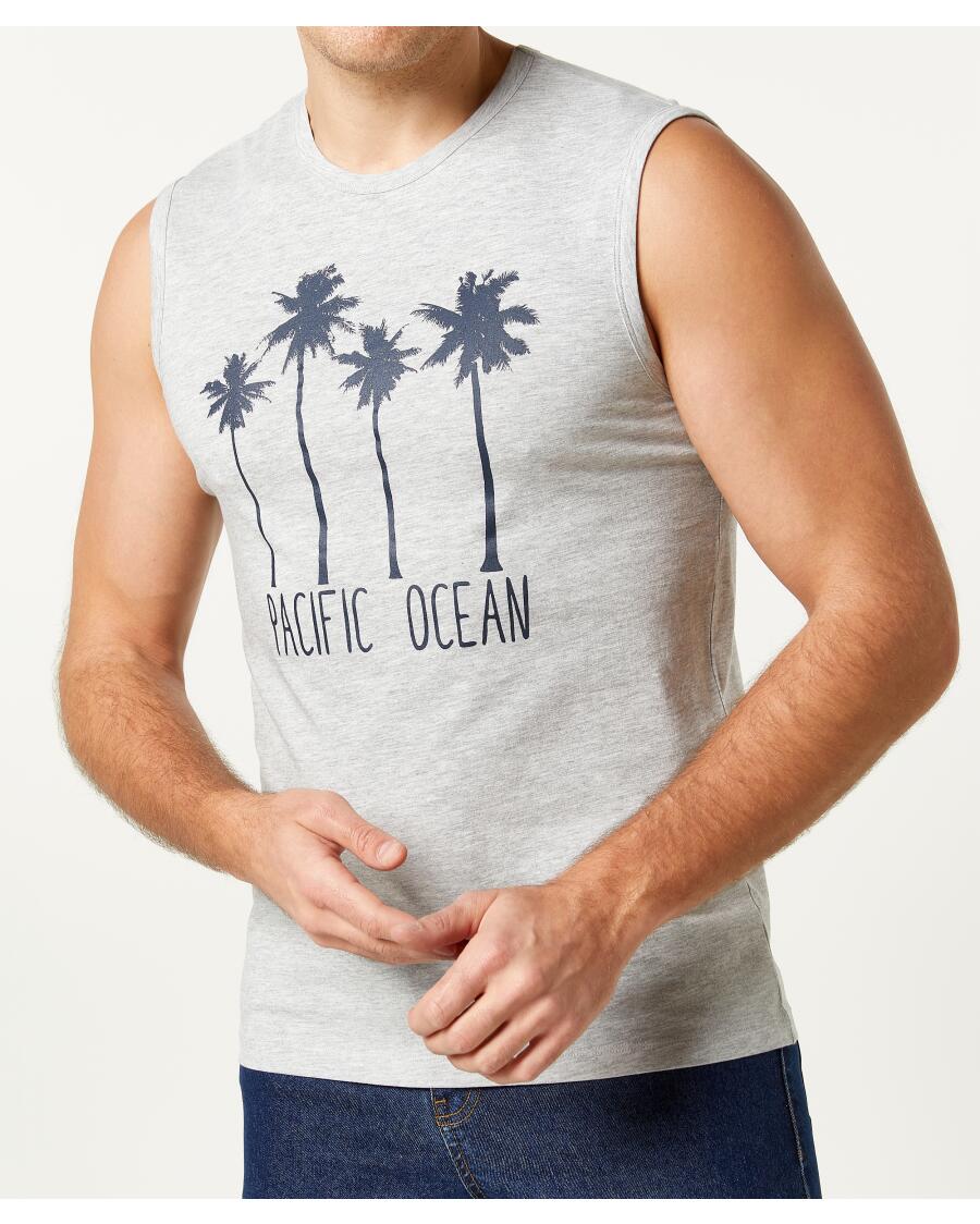Tanktop Palmen hellgrau melange