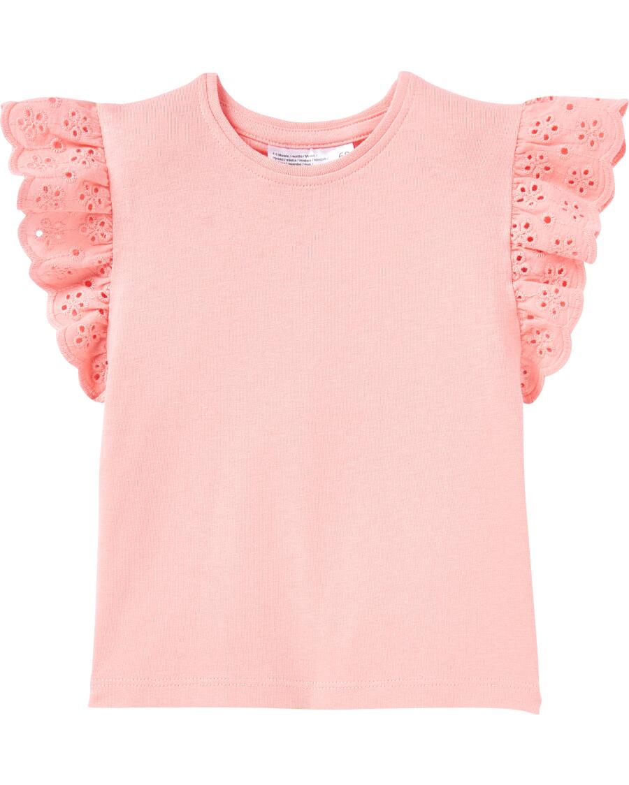 T-shirt met kanten mouwtjes koraal