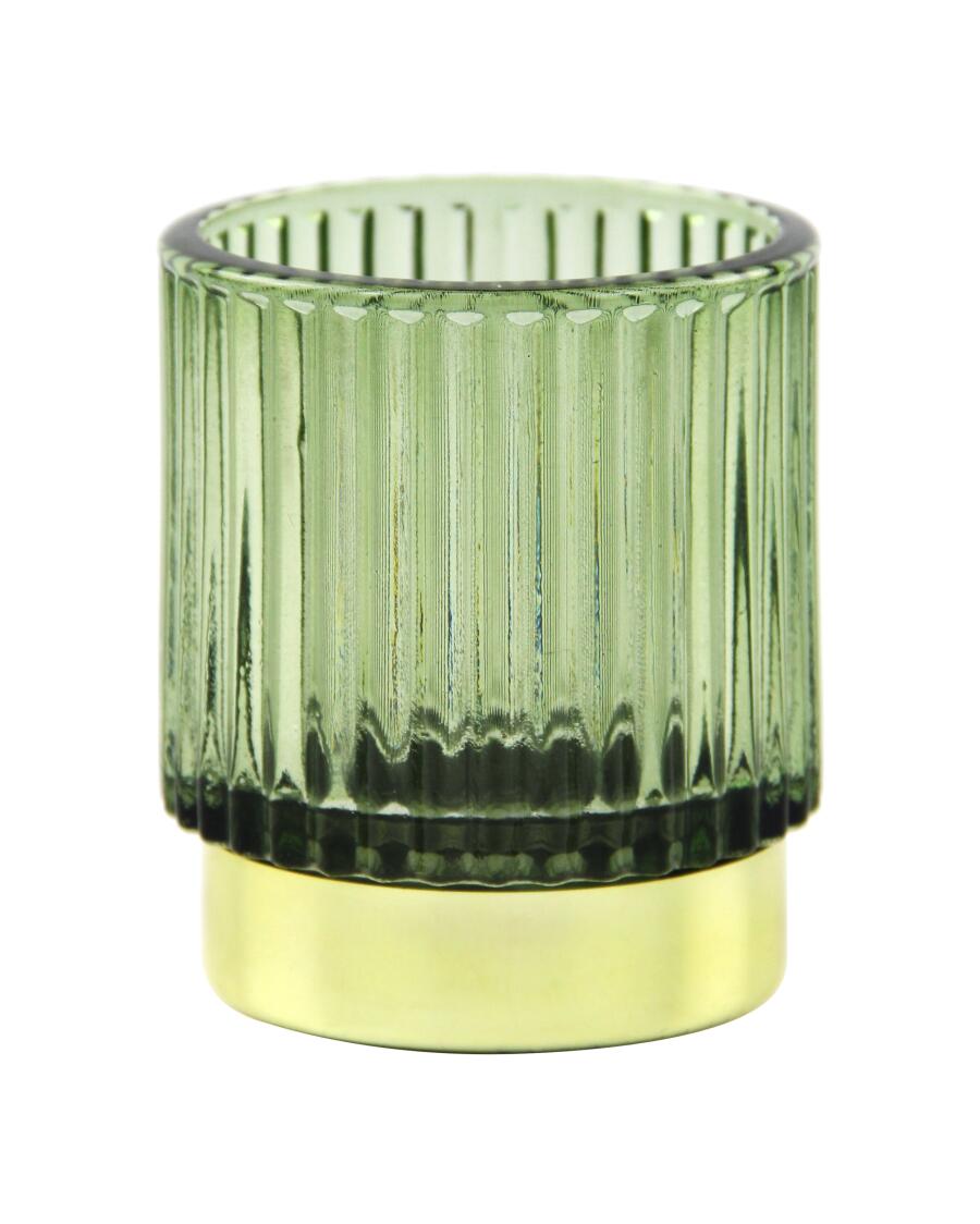 Teelichthalter mit Rillen gold/grün