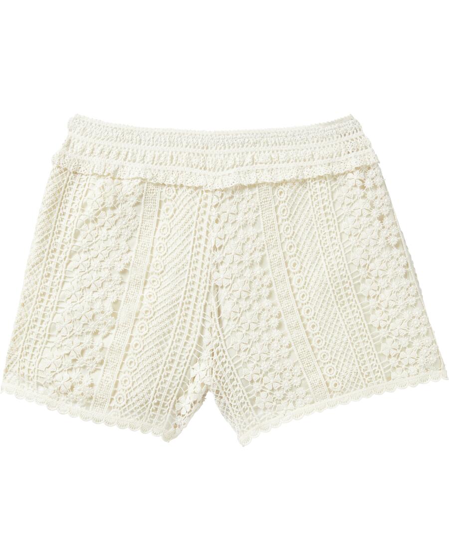Shorts mit Häkelspitze Beige