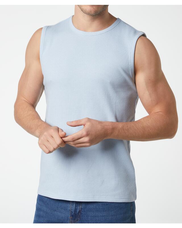 Débardeur gaufré homme, bleu clair — KiK, produit allemand authentique au Maroc