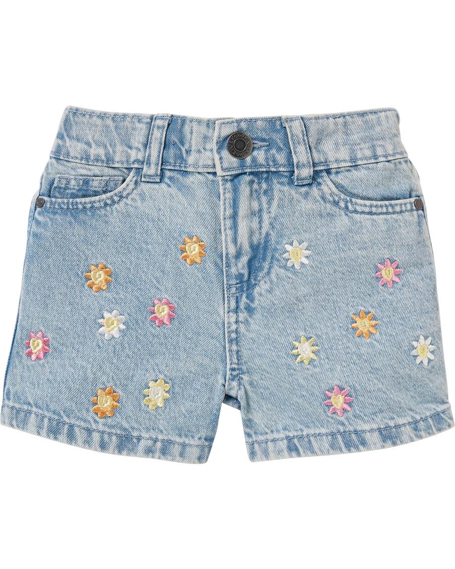 Jeans short met borduursel denimblauw