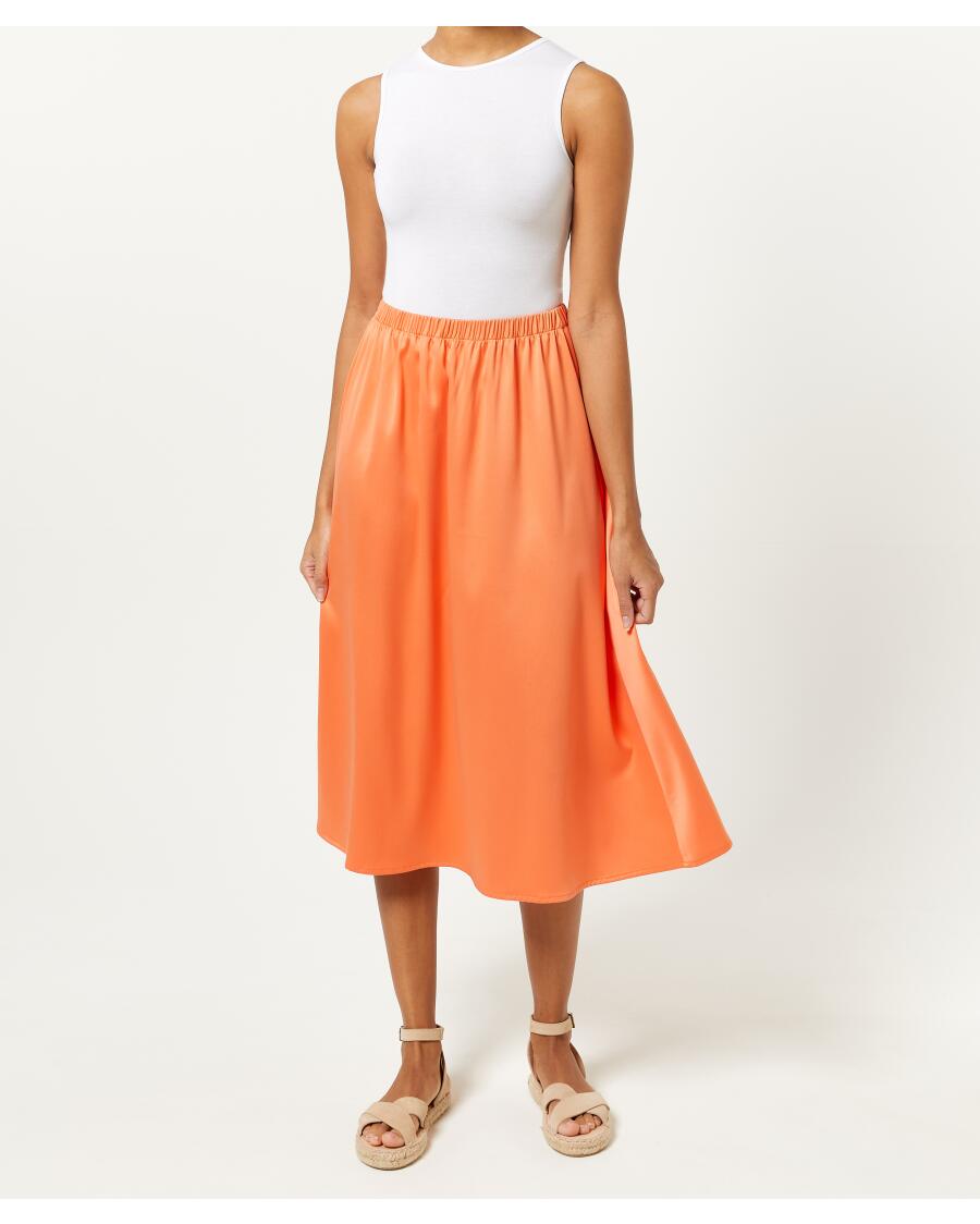 Midi-rok in satijnlook oranje
