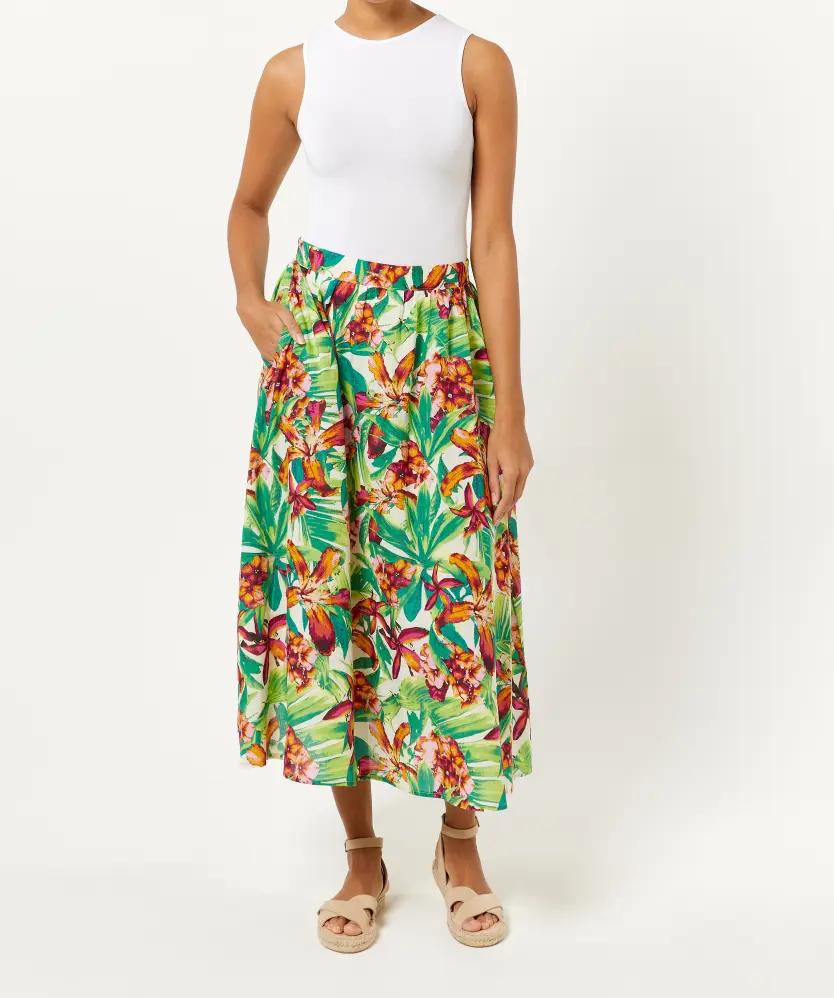 FEOYA Dames Maxirok Elastische Taille Lange Rok Zomerrok Elegante Katoenen Plooirok voor Het Werk Vrije Tijd Vakantie
