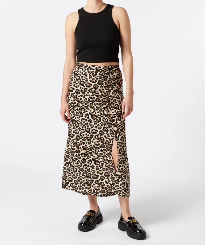 Midi sukně s leopardím vzorem