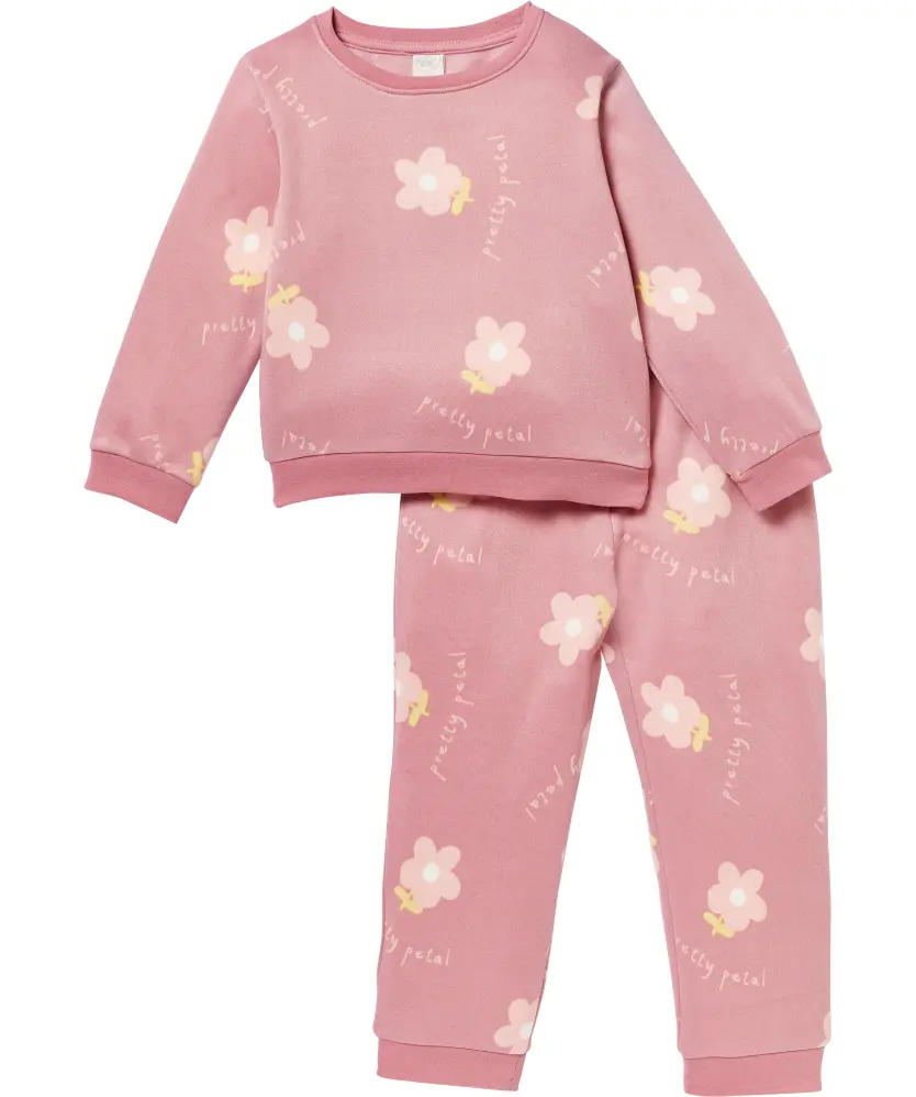 Joggingpak met bloemen, Made to be happy, roze | Voordelig bij KiK