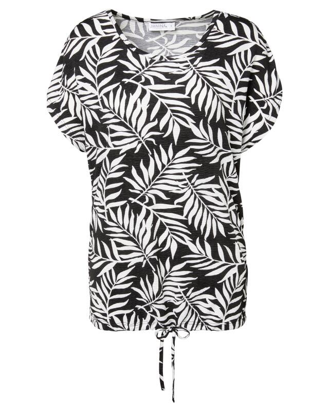 T-shirt à cordon de serrage femme, noir imprimé (KiK T-Shirt mit Tunnelzug (schwarz bedruckt)) — KiK, produit allemand authentique au Maroc
