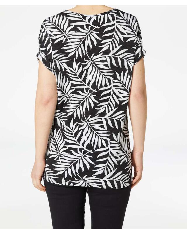 T-shirt à cordon de serrage femme, noir imprimé (KiK T-Shirt mit Tunnelzug (schwarz bedruckt)) — KiK, produit allemand authentique au Maroc
