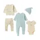 Baby mutsje + romper + pakje + shirt met lange mouwen + broek