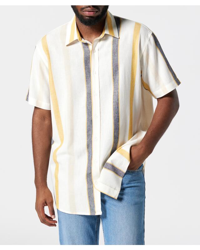 Linen-blend shirt for men, white striped — KiK, authentic German product in Morocco