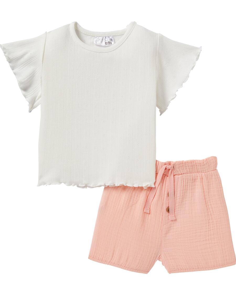 Newborn T-Shirt + Musselinshorts offwhite