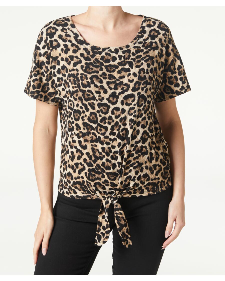 T-Shirt mit Knotendetail Leopardendruck