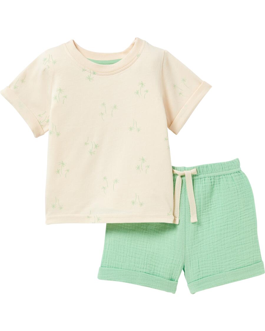 Newborn T-Shirt + Musselin-Shorts hellgrün