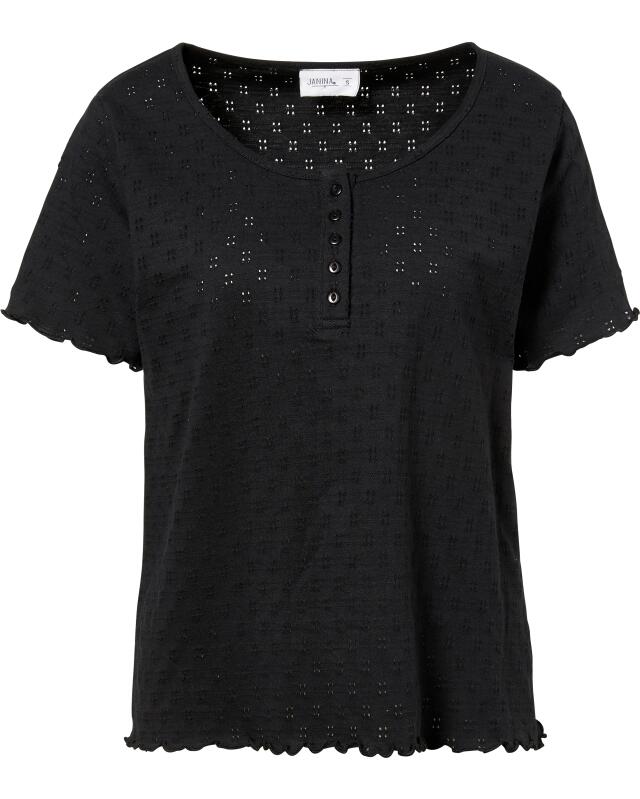 T-shirt à motif ajouré femme, noir (KiK T-Shirt mit Lochmuster (schwarz)) — KiK, produit allemand authentique au Maroc