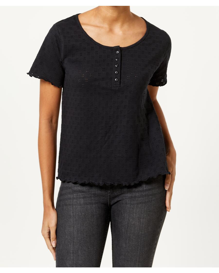 T-Shirt mit Lochmuster schwarz