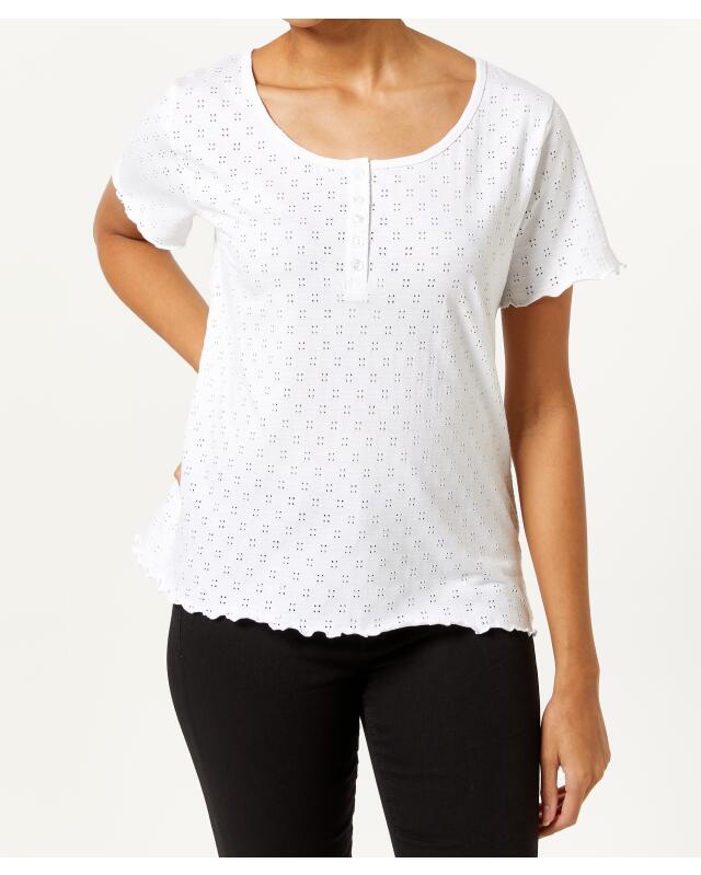 تيشيرت بنقشة مثقبة للنساء، أبيض (KiK T-Shirt mit Lochmuster (weiß)) — KiK, منتج ألماني أصلي في المغرب