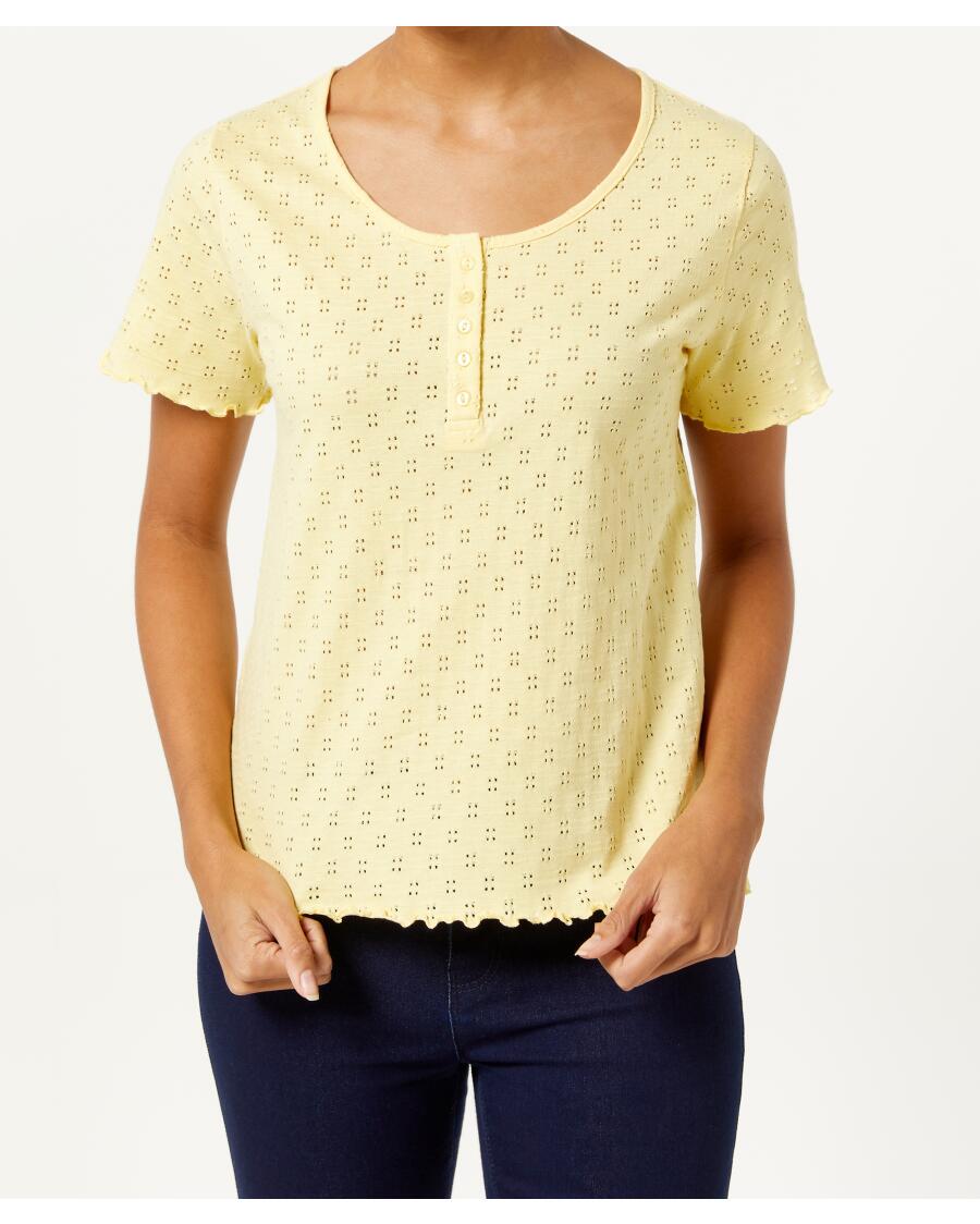 T-Shirt mit Lochmuster hellgelb
