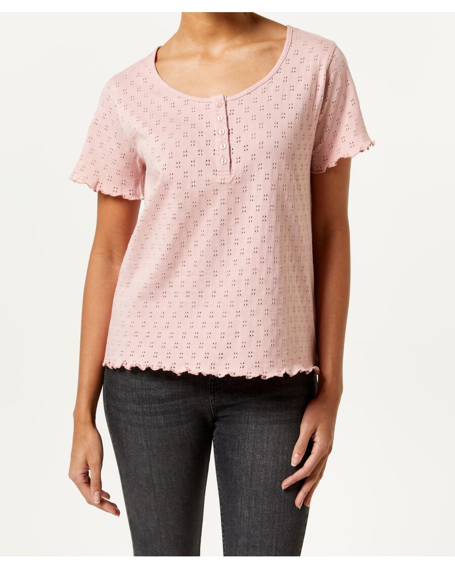 T-Shirt mit Lochmuster dunkelrosa