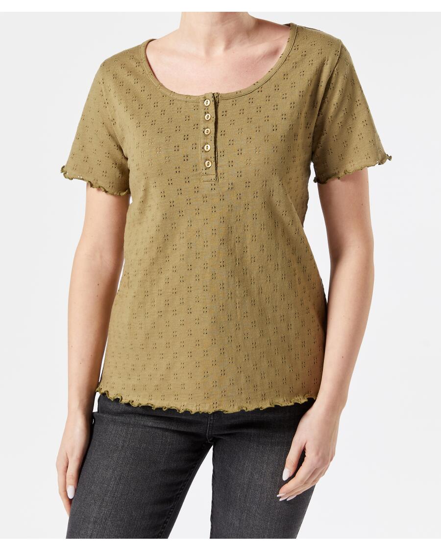 T-Shirt mit Lochmuster Khaki