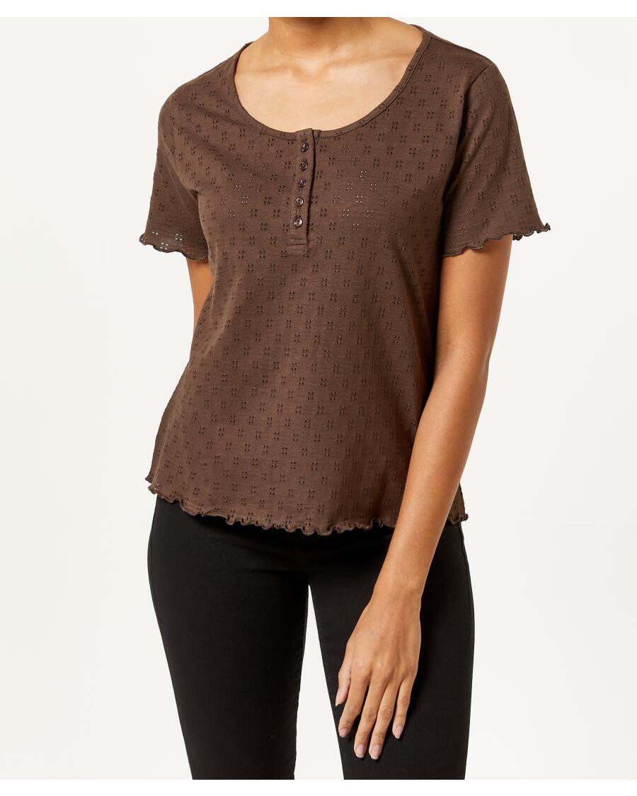 T-Shirt mit Lochmuster braun