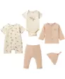 Baby mutsje + romper + pakje + shirt met lange mouwen + broek