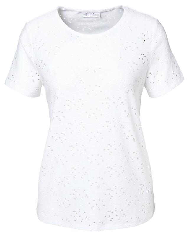 تيشيرت بنقشة مثقبة للنساء، أبيض (KiK T-Shirt mit Lochmuster (weiß)) — KiK, منتج ألماني أصلي في المغرب