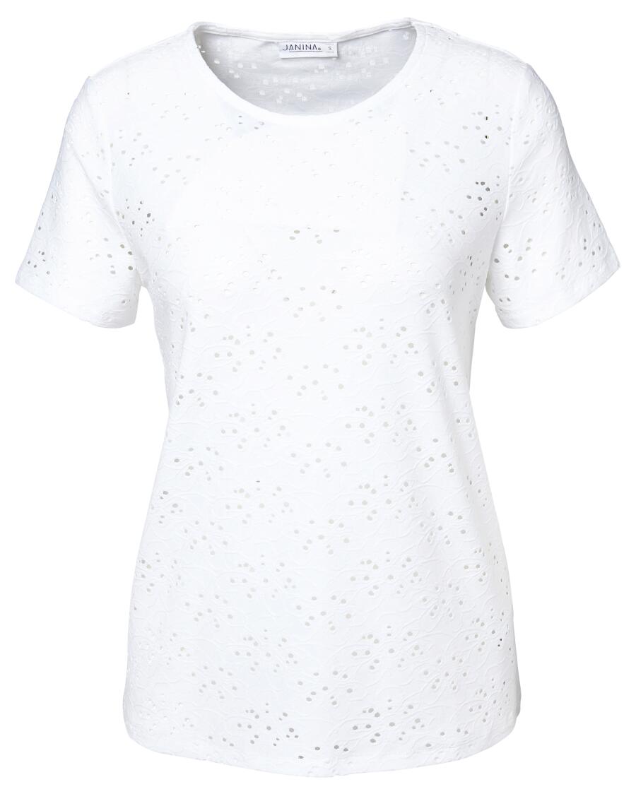 T-Shirt z ażurowym wzorem Janina, okrągły dekolt