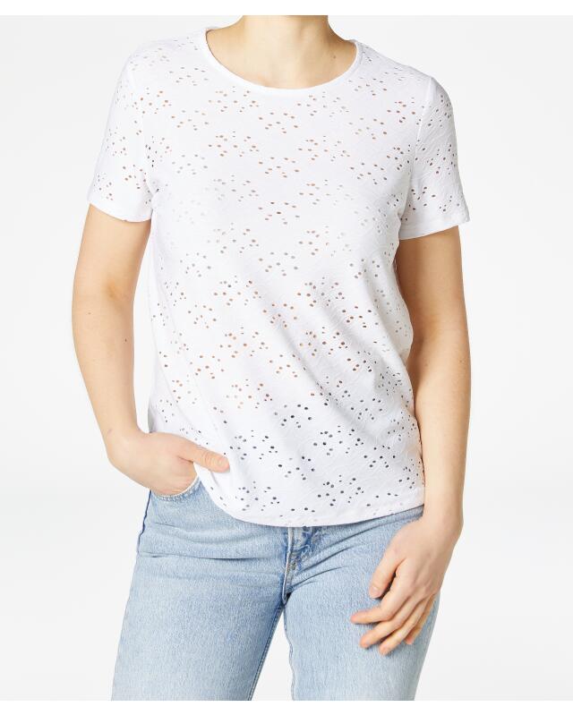 تيشيرت بنقشة مثقبة للنساء، أبيض (KiK T-Shirt mit Lochmuster (weiß)) — KiK, منتج ألماني أصلي في المغرب
