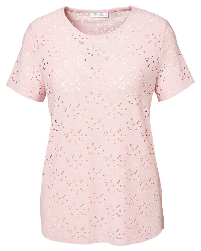 T-shirt à motif ajouré femme, rose foncé (KiK T-Shirt mit Lochmuster (dunkelrosa)) — KiK, produit allemand authentique au Maroc