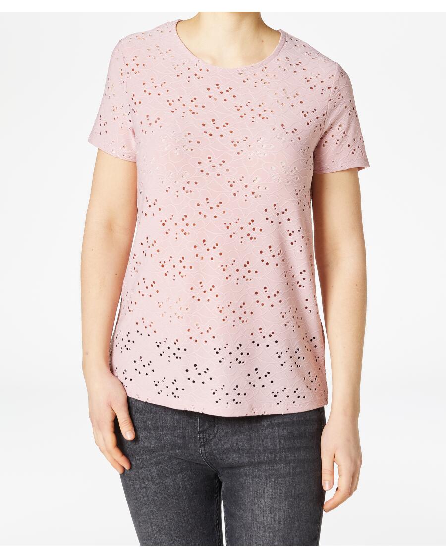 T-Shirt mit Lochmuster dunkelrosa