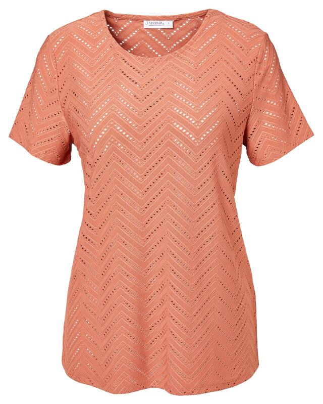 T-shirt à motif ajouré femme, marron (KiK T-Shirt mit Lochmuster (braun)) — KiK, produit allemand authentique au Maroc
