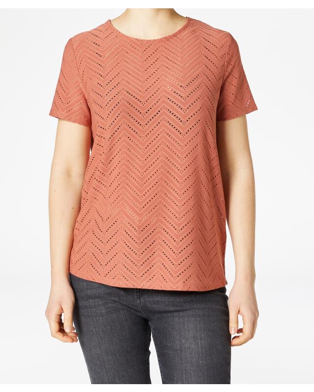T-shirt à motif ajouré femme, marron (KiK T-Shirt mit Lochmuster (braun)) — KiK, produit allemand authentique au Maroc