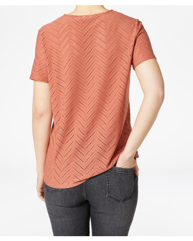 T-shirt à motif ajouré femme, marron (KiK T-Shirt mit Lochmuster (braun)) — KiK, produit allemand authentique au Maroc