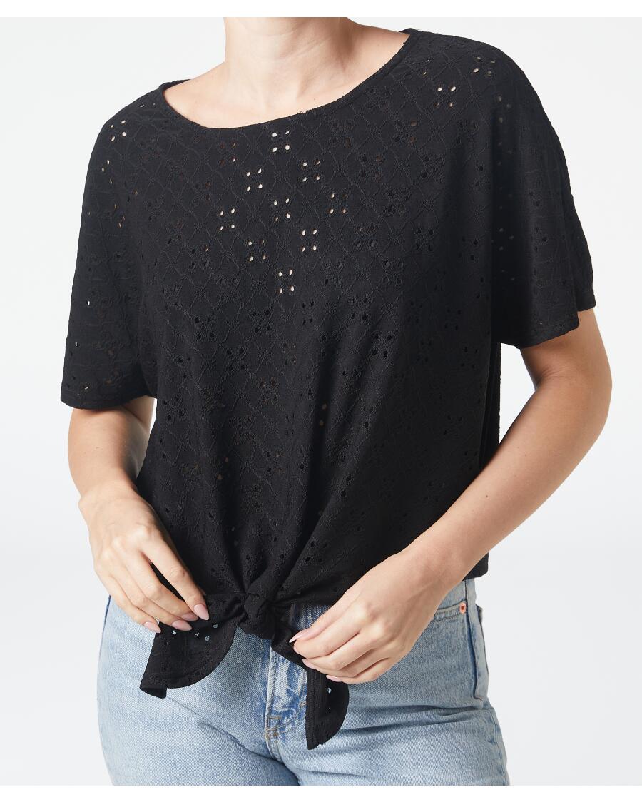 T-shirt met broderiepatroon zwart