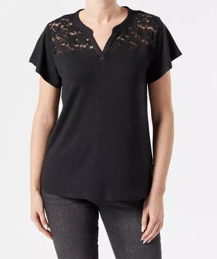 T-Shirt mit Spitzeneinsatz