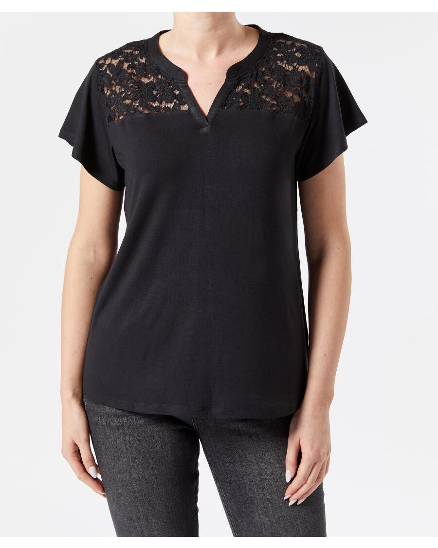 T-Shirt mit Spitzeneinsatz schwarz