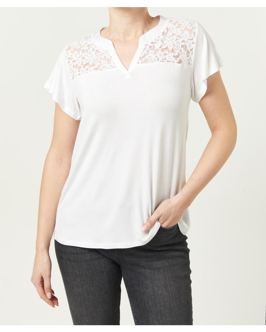 T-Shirt mit Spitzeneinsatz weiß