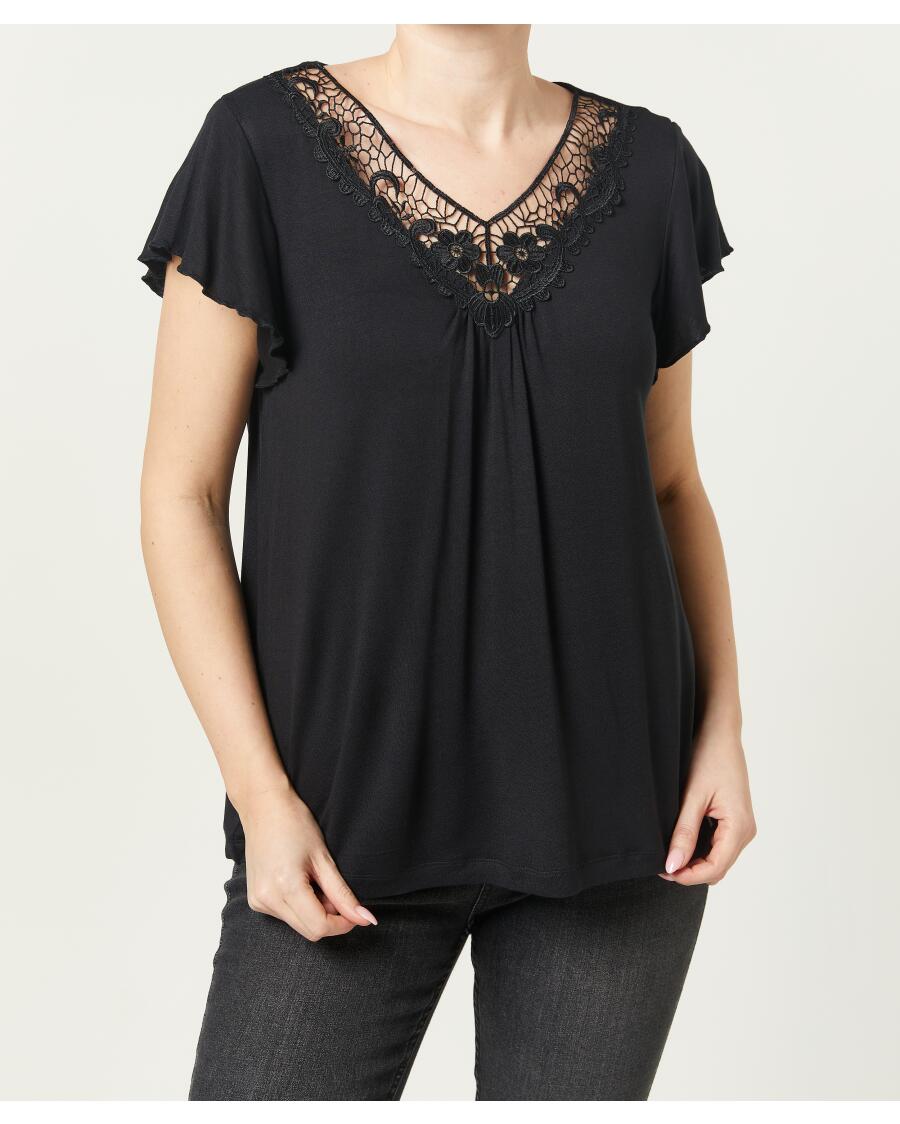 T-Shirt mit Häkelspitze schwarz