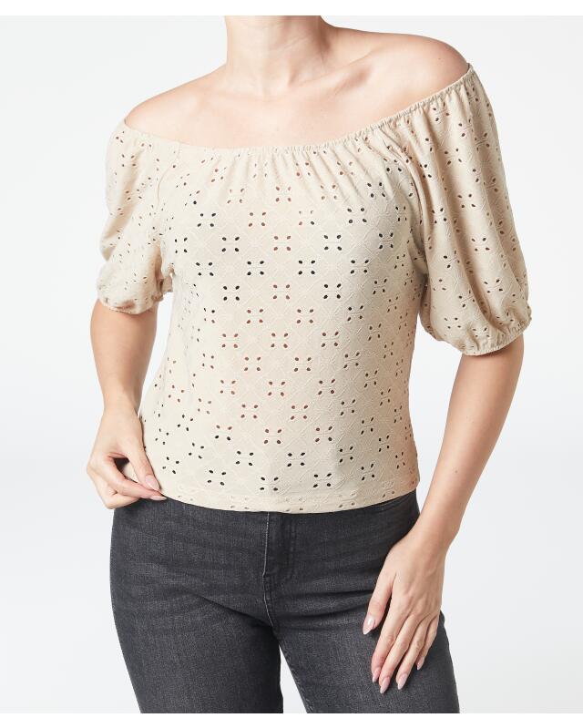 T-shirt à motif ajouré femme, marron clair (KiK T-Shirt mit Lochmuster (hellbraun)) — KiK, produit allemand authentique au Maroc