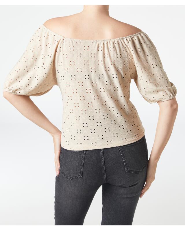 T-shirt à motif ajouré femme, marron clair (KiK T-Shirt mit Lochmuster (hellbraun)) — KiK, produit allemand authentique au Maroc