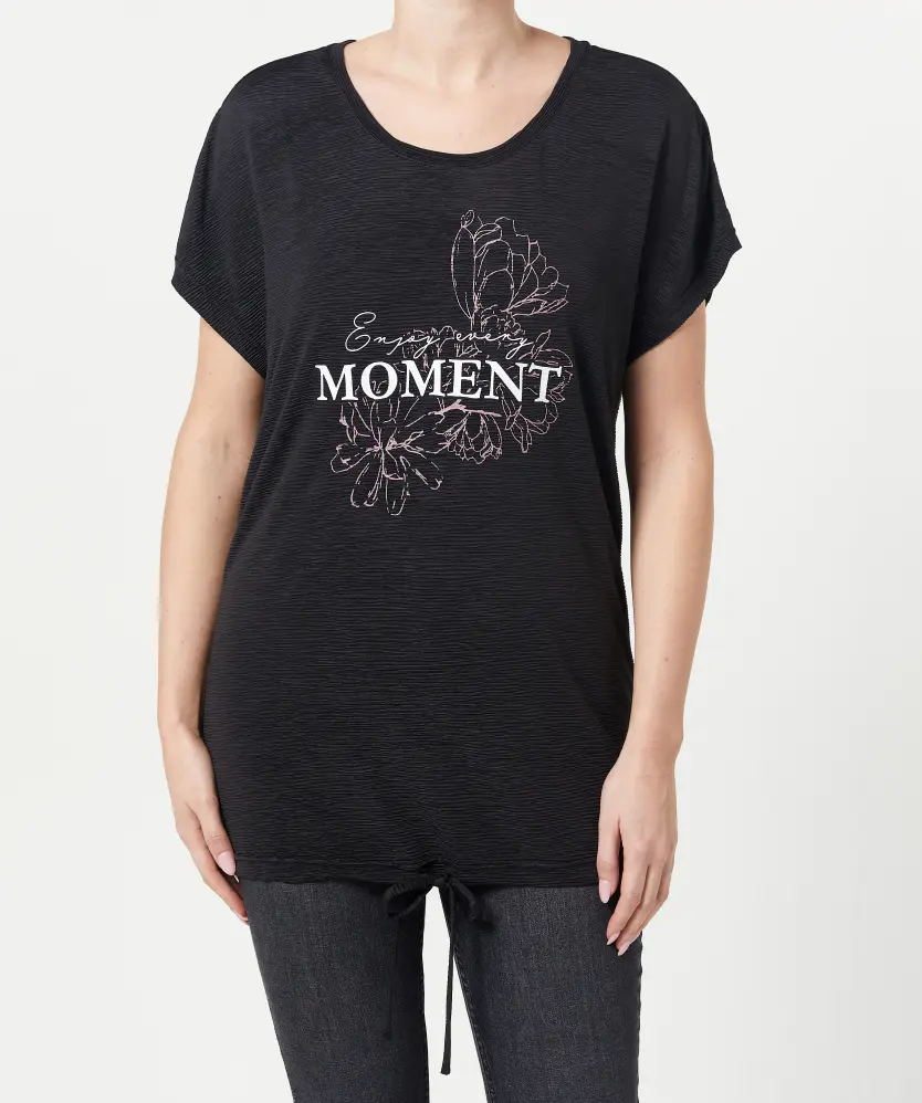 T-shirt met trekkoord voor Dames, zwart