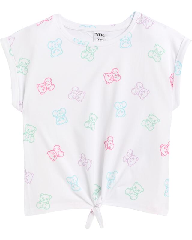 T-shirt à détail noué fille, blanc à motifs (KiK T-Shirt mit Knotendetail (weiß gemustert)) — KiK, produit allemand authentique au Maroc