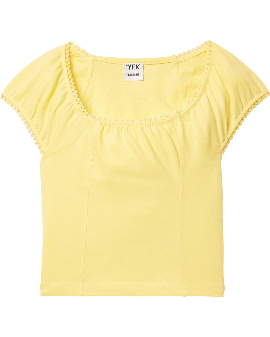 T-Shirt mit Spitzendetails gelb